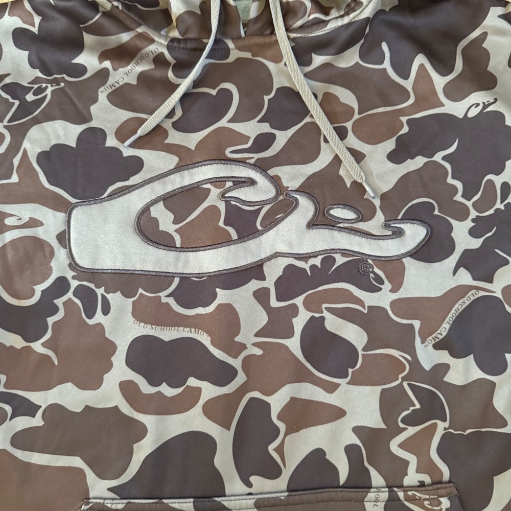 Drake Waterfowl Hoodie Mens Small Brown Old School Camo Performance Pullover - Picture 3 of 7